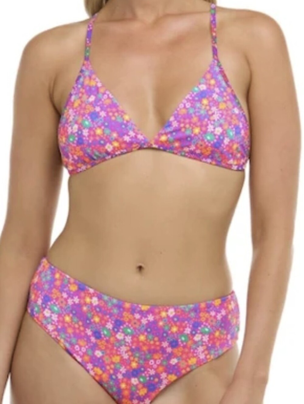 Eidon Madison Fixed Triangle Floral Bikini Set  Pink Purple Floral